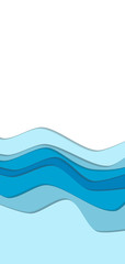 Blue curve wave line background, ice and water in paper cut style. Space for text. Cropped with Clipping Mask