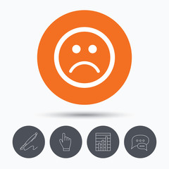 Sad smiley icon. Bad feedback sign.