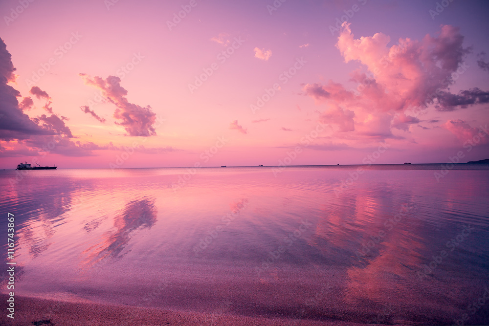 Canvas Prints Early morning, pink sunrise over sea