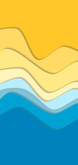 Yellow and blue curve wave line background, sea and beach in paper cut style. Cropped with Clipping Mask