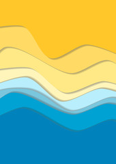 Yellow and blue curve wave line background, sea and beach in paper cut style. Cropped with Clipping Mask