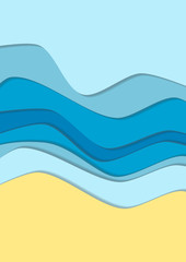 Yellow and blue curve wave line background, sea and beach in paper cut style. Cropped with Clipping Mask