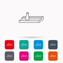 Wall shelf icon. Bookshelf with vase sign.