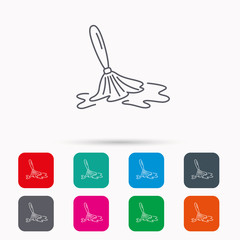 Wet cleaning icon. Clean-up floor tool sign.