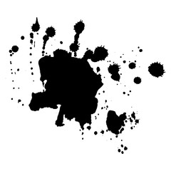 Abstract black ink spot silhouette background.