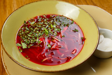 Soup on a wooden background