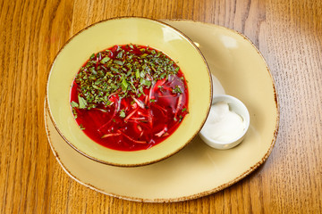 Soup on a wooden background