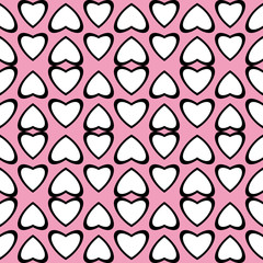 Fun pattern with white hearts on pink background
