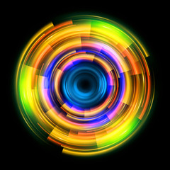 Obraz premium Abstract ring background with luminous swirling backdrop. Glowing spiral. The energy flow tunnel. Shine round frame with light circles light effect. Glowing cover. Space for your message. 