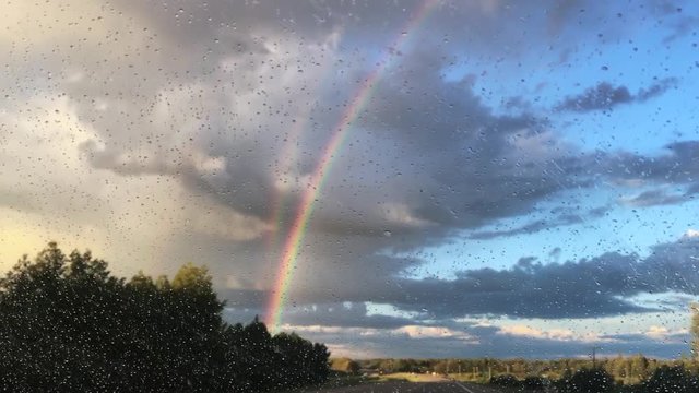 triple rainbow from highway, Alberta Canada