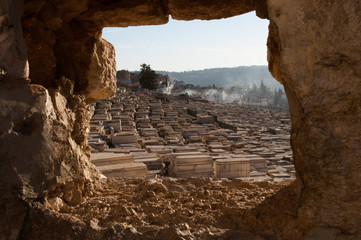 View of Mount of Olives' Jewish cemetery in Jerusalem, Israel - obrazy, fototapety, plakaty