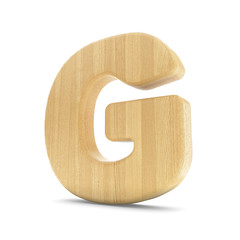 3d wood material G letter isolated white background.