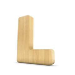 3d wood material L letter isolated white background.