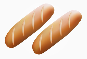 French bread on white background