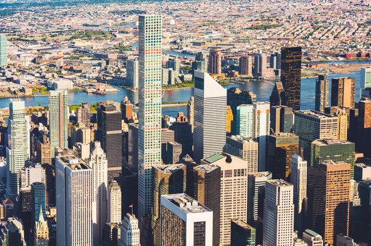 Aerial view of Manhattan New York looking east