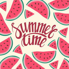 Vector frame background card Summer Time Seamless background with watermelon slices.