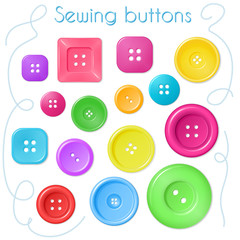 vector hand drawn set of coloured sewing buttons - top view
