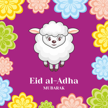 Eid al-Adha greeting card with the image of the sacrificial lamb 