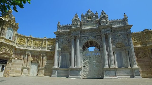 Video 4K UHD panorama of Gate of the Sultan (Saltanat Kapisi) in Dolmabahce Palace in Istanbul, Turkey