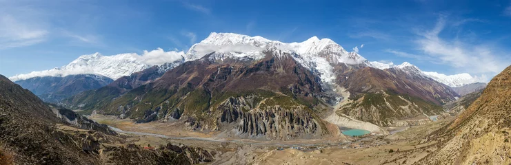 Acrylic prints Annapurna Panoramic view of Manang valley and Annapurna mountains range. Annapurna circuit trek, Nepal