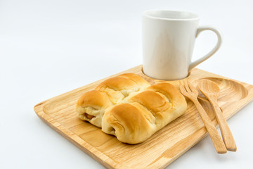 Sausage bread on wood plate