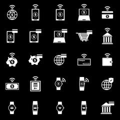 Fintech icons on black background