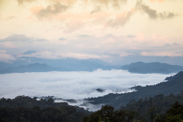 The landscape photo, beautiful sea fog at Kaeng Krachan National Park in Thailand