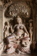 Carving in Ellora caves near Aurangabad, Maharashtra state in India