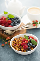Granola and berries with coffee