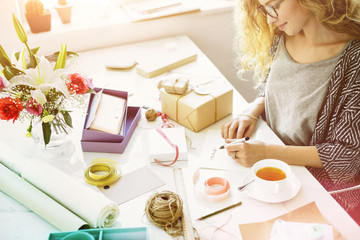 Woman Writing Card Gift Present Concept