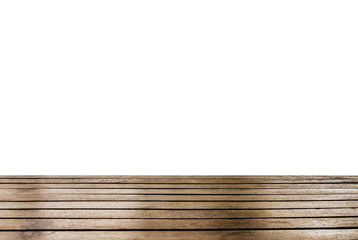 Wood table top on white background