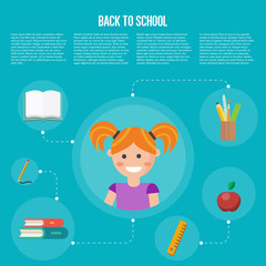 Back to school infographics concept icons flat design vector illustration. Concept icons of education and learning. Knowledge sign.