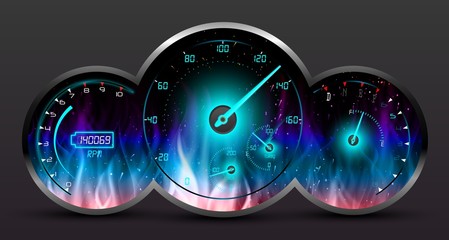 Speedometer in Fire on dark background