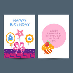 Happy birthday kids postcard template vector holiday illustration