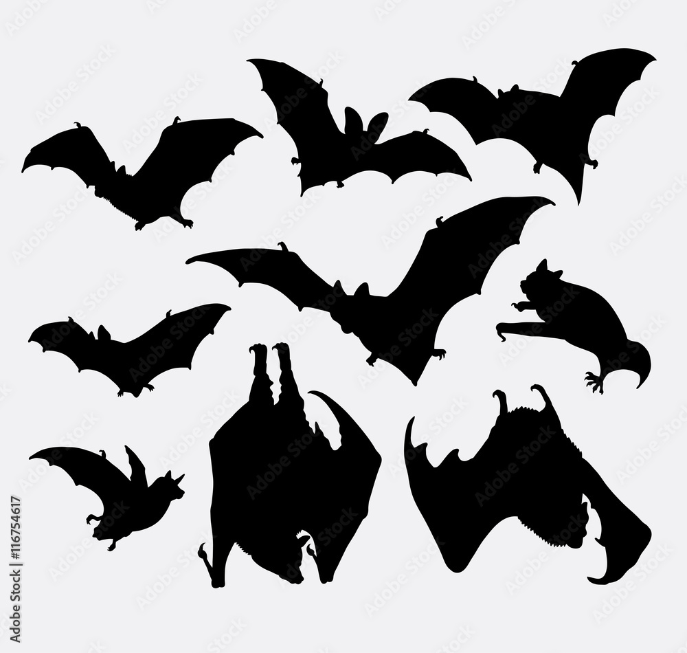 Wall mural bat animal silhouette. good use for symbol, logo, web icon, mascot, sticker design, sign, or any des