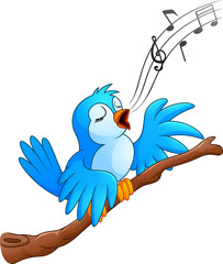 Cartoon bird sing on the branch