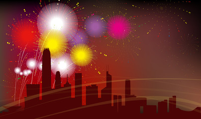 Obraz premium Hongkong City Silhouette, Celebration, Fireworks 