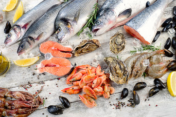 Fresh fish and seafood with aromatic herbs and spices.