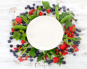 Naklejka na ściany i meble Fresh summer berries mix- blueberries, strawberries, red curran