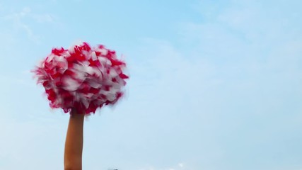 Tailgate: Woman Holds Up and Shakes Pom Against Sky