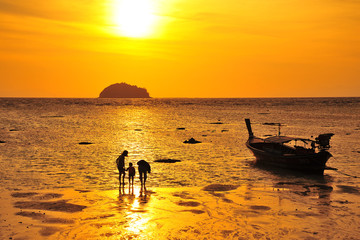 Beach on Tropical Islands at Sunrise
