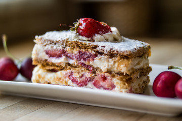 strawberry puff mille-feuille with cherry