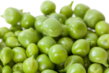 fresh green peas on white background