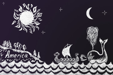  Funny education chalk drawing about how the whale forced Viking
