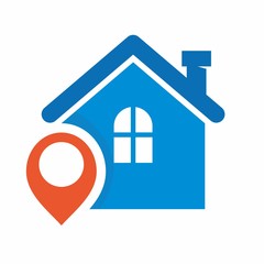 House icon as map pin concept. Map pointer design for real estate.