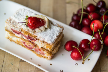 strawberry puff mille-feuille with cherry