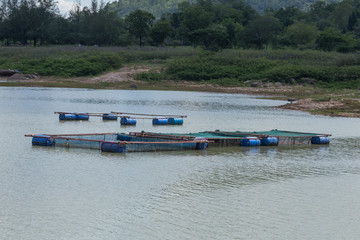 coop for feeding fish in river of Thailand