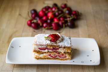 strawberry puff mille-feuille with cherry