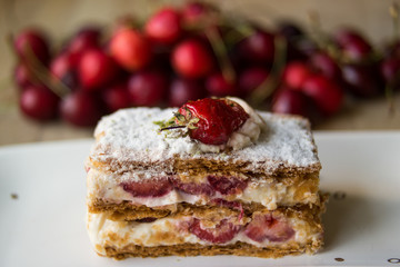 strawberry puff mille-feuille with cherry