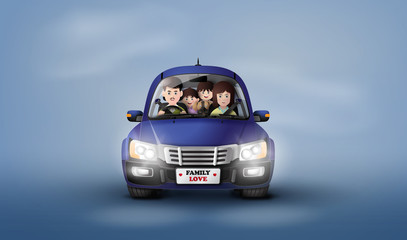 Family driving in car .